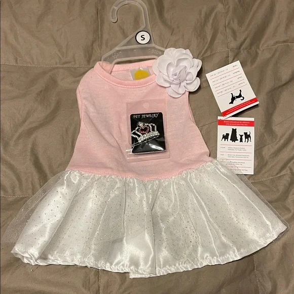 Pink and White Dog Dress with Flower - Picture 1 of 8